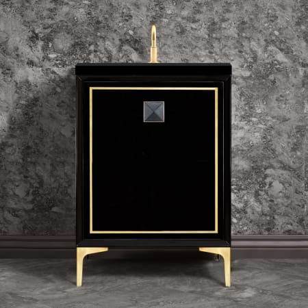 A large image of the Linkasink VAN24-023 Black / Satin Brass with Black Prism Glass