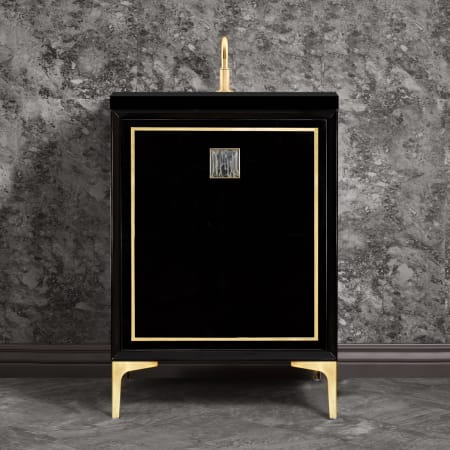 A large image of the Linkasink VAN24-023 Black / Satin Brass with Black Tiger Prism Glass