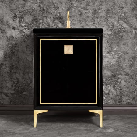 A large image of the Linkasink VAN24-023 Black / Satin Brass with Eglomise Prism Glass