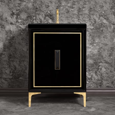 A large image of the Linkasink VAN24-024 Black / Polished Brass with Black Prism Glass