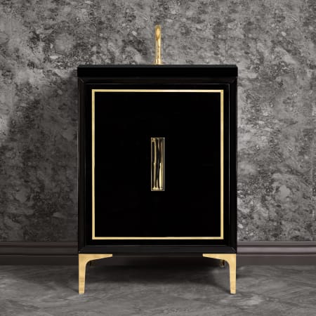 A large image of the Linkasink VAN24-024 Black / Polished Brass with Black Tiger Prism Glass