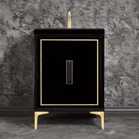 A large image of the Linkasink VAN24-024 Black / Satin Brass with Black Prism Glass