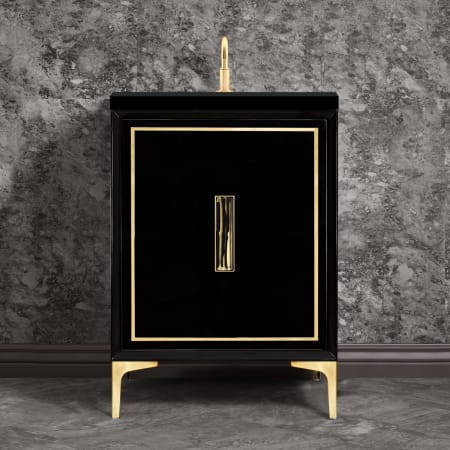 A large image of the Linkasink VAN24-024 Black / Satin Brass with Black Tiger Prism Glass