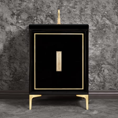 A large image of the Linkasink VAN24-024 Black / Satin Brass with Eglomise Prism Glass