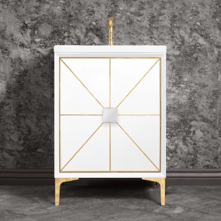 A large image of the Linkasink VAN24-014 White / Polished Brass with White Glass