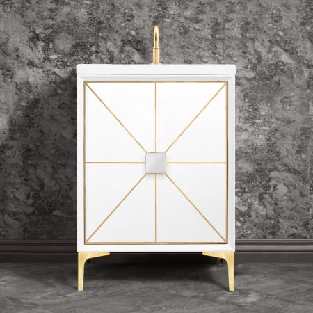 A large image of the Linkasink VAN24-014 White / Satin Brass with White Glass