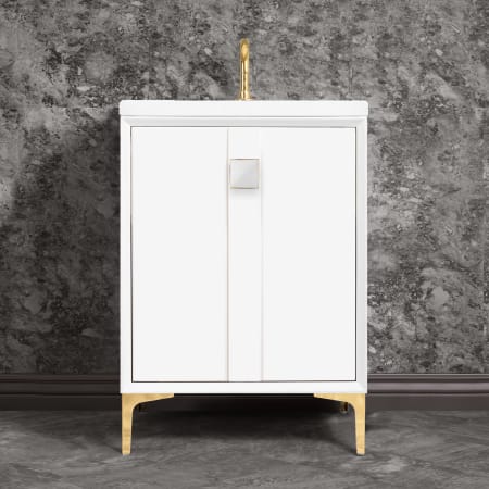 A large image of the Linkasink VAN24-019 White / Polished Brass with White Prism Glass