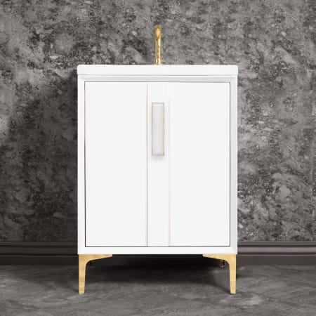 A large image of the Linkasink VAN24-020 White / Polished Brass with White Prism Glass