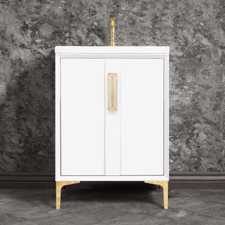 A large image of the Linkasink VAN24-020 White / Polished Brass with Eglomise Prism Glass