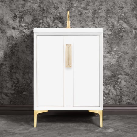 A large image of the Linkasink VAN24-020 White / Satin Brass with Eglomise Prism Glass