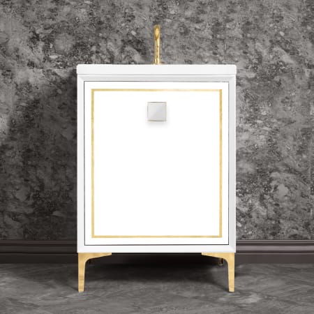 A large image of the Linkasink VAN24-023 White / Polished Brass with White Prism Glass