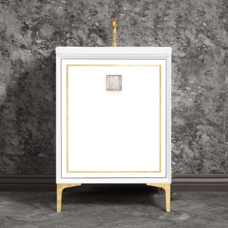 A large image of the Linkasink VAN24-023 White / Polished Brass with White Tiger Prism Glass