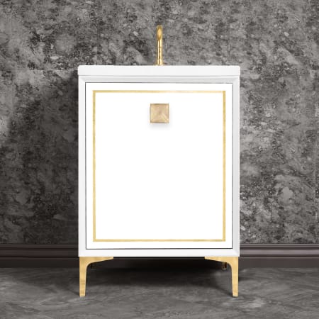 A large image of the Linkasink VAN24-023 White / Polished Brass with Eglomise Prism Glass