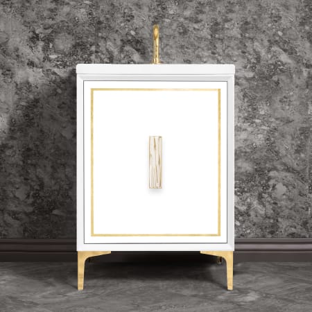 A large image of the Linkasink VAN24-024 White / Polished Brass with White Tiger Prism Glass