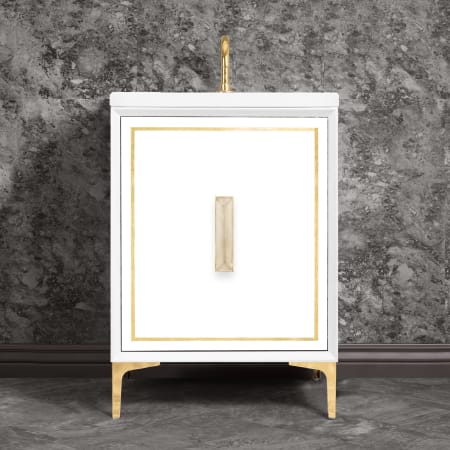 A large image of the Linkasink VAN24-024 White / Polished Brass with Eglomise Prism Glass