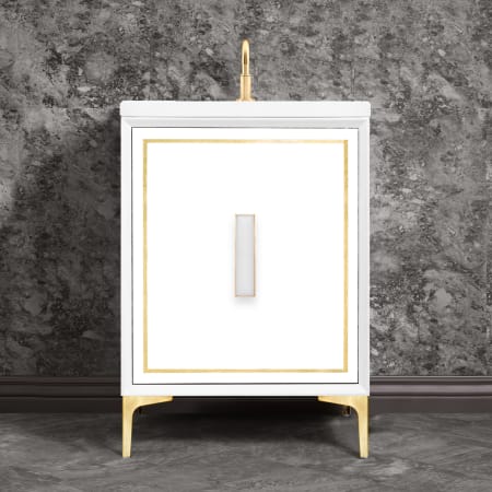 A large image of the Linkasink VAN24-024 White / Satin Brass with White Prism Glass