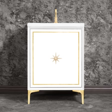 A large image of the Linkasink VAN24-027 White with Satin Brass