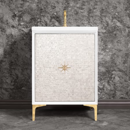 A large image of the Linkasink VAN24-028 White with Polished Brass