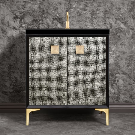 A large image of the Linkasink VAN30-015 Black / Satin Brass with Eglomise Prism Glass