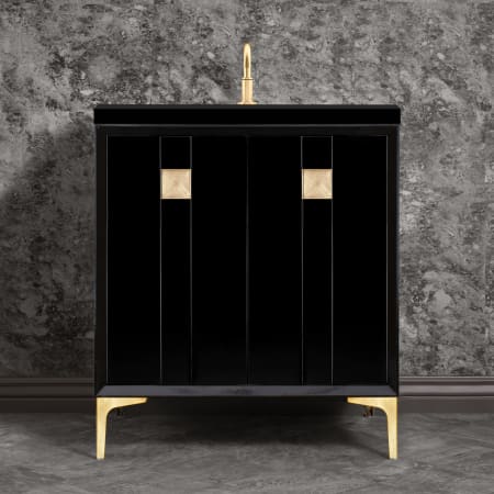 A large image of the Linkasink VAN30-019 Black / Satin Brass with Eglomise Prism Glass