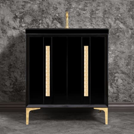 A large image of the Linkasink VAN30-022 Black / Polished Brass with Eglomise Pyramid Glass