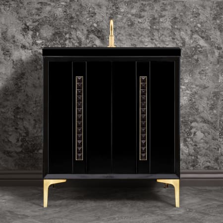 A large image of the Linkasink VAN30-022 Black / Satin Brass with Black Pyramid Glass