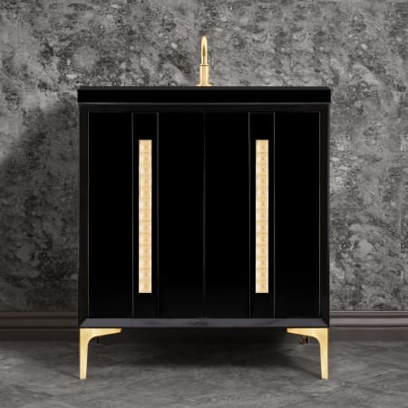 A large image of the Linkasink VAN30-022 Black / Satin Brass with Eglomise Pyramid Glass