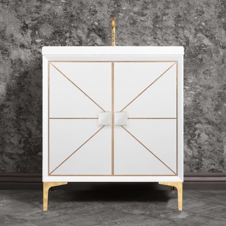 A large image of the Linkasink VAN30-014 White / Polished Brass with White Glass