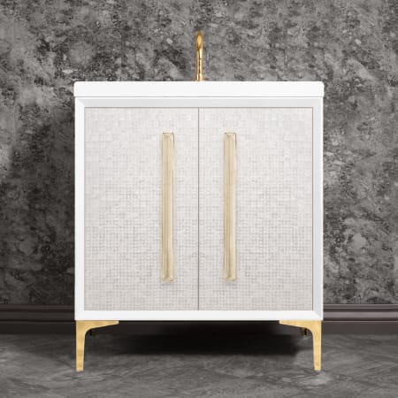 A large image of the Linkasink VAN30-017 White / Polished Brass with Eglomise Prism Glass