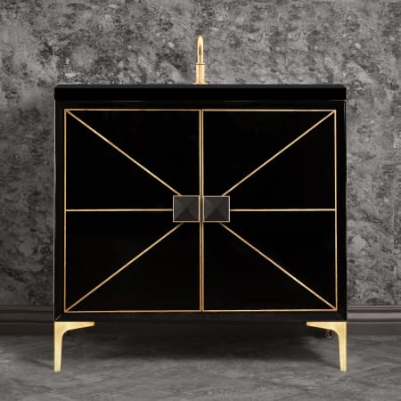 A large image of the Linkasink VAN36-014 Black / Satin Brass with Black Glass