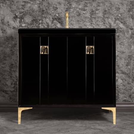 A large image of the Linkasink VAN36-019 Black / Polished Brass with Black Tiger Prism Glass