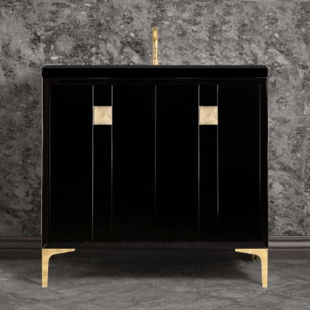 A large image of the Linkasink VAN36-019 Black / Polished Brass with Eglomise Prism Glass