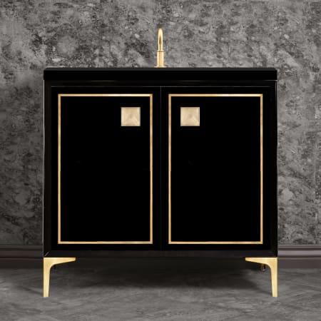 A large image of the Linkasink VAN36-023 Black / Satin Brass with Eglomise Prism Glass