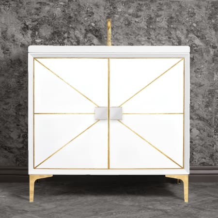 A large image of the Linkasink VAN36-014 White / Polished Brass with White Glass