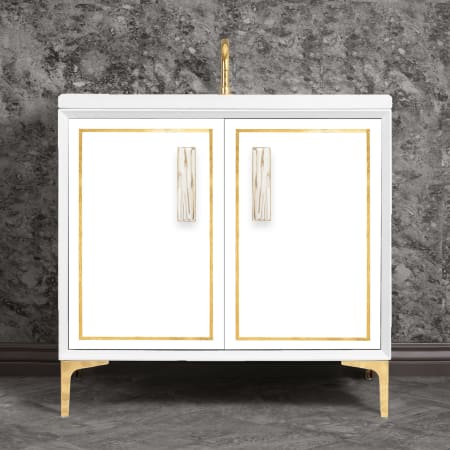A large image of the Linkasink VAN36-024 White / Polished Brass with White Tiger Prism Glass