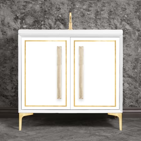 A large image of the Linkasink VAN36-025 White / Satin Brass with Eglomise Prism Glass