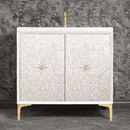 A large image of the Linkasink VAN36-028 White with Polished Brass