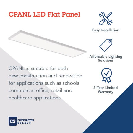 A large image of the Lithonia Lighting CPANL 1X4 40LM SWW7 120 TD DCMK Infographic