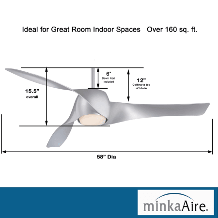 A large image of the MinkaAire Artemis LED Dimensions