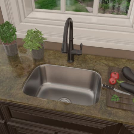 Miseno Mss2318sr Mk621 Orb Oil Rubbed Bronze Faucet 23 Single Bowl Stainless Steel 16 Gauge Kitchen Sink With Pull Out Spray Kitchen Faucet Faucetdirect Com