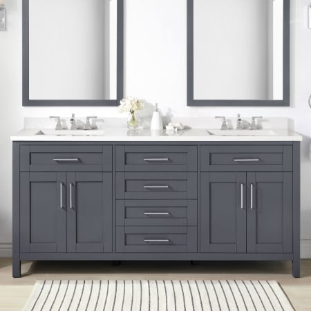 A large image of the Miseno MV-TAHB72-15VVA Dark Charcoal / White Cultured Marble