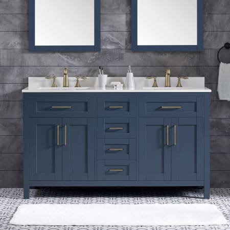 A large image of the Miseno MV-TAHO60-15VVA Midnight Blue / White Cultured Marble