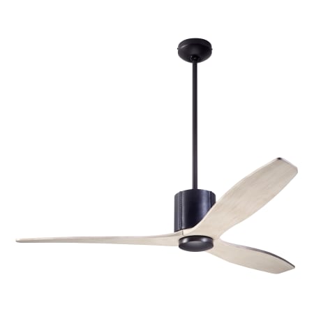 A large image of the Modern Fan Co. LeatherLuxe Dark Bronze finish and Black Leather wrap with Whitewash blades