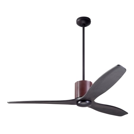 A large image of the Modern Fan Co. LeatherLuxe Dark Bronze finish and Chocolate Leather wrap with Ebony blades