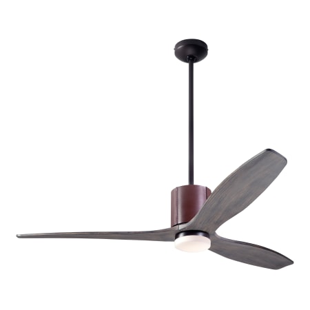 A large image of the Modern Fan Co. LeatherLuxe with Light Kit Dark Bronze and Chocolate Leather sleeves w/ Graywash blades and 271 Light