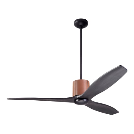 A large image of the Modern Fan Co. LeatherLuxe Dark Bronze finish and Tan Leather wrap with Ebony blades