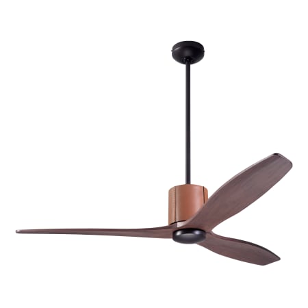 A large image of the Modern Fan Co. LeatherLuxe Dark Bronze finish and Tan Leather wrap with Mahogany blades