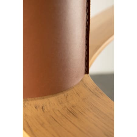 A large image of the Modern Fan Co. LeatherLuxe Tan Leather sleeve and Maple blades closeup