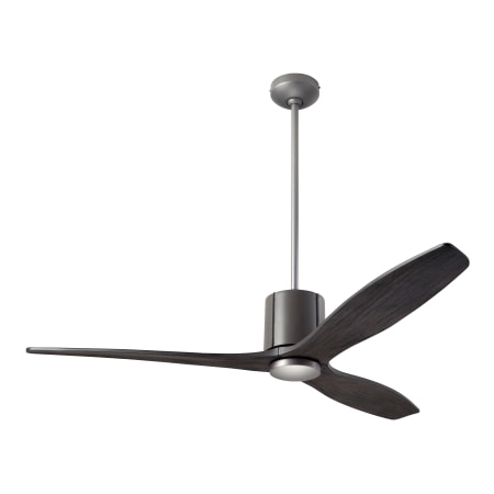 A large image of the Modern Fan Co. LeatherLuxe Graphite finish and Gray Leather wrap with Ebony blades