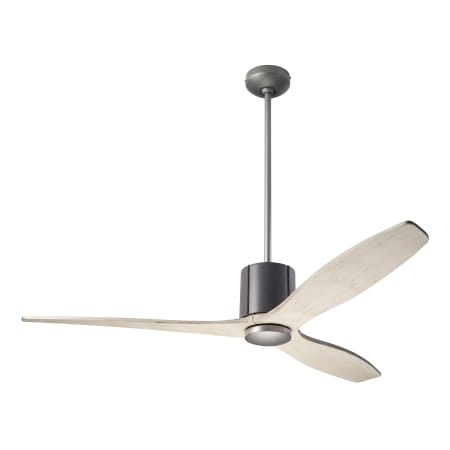 A large image of the Modern Fan Co. LeatherLuxe Graphite finish and Gray Leather wrap with Whitewash blades